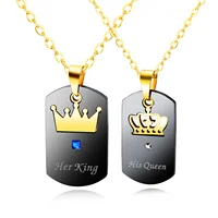 Gorgeous 2019 Hot Sale Stainless Steel Link Chain Necklace Vintage Her King His Queen  Pendant Retro Necklace Unisex Couple Gift