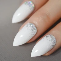 Ombre Glitter Fake Nails Stiletto Nail Sharper White Nails Cool Handmade False Nails Custom with Holo Glitter