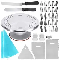 Cake Decorating Supplies with Aluminium Alloy Revolving Cake Turntable 24 Cake Decorating Tips 2 Icing Spatula/Icing Comb