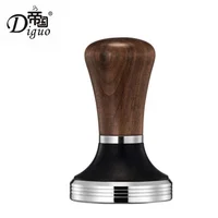 58mm OEM Diameter Stainless Steel Flat Adjustable Walnut Handle Espresso Coffee Tamper