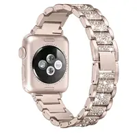Three links stainless steel diamond apple watch band for apple watch series 4 / 3 / 2 / 1