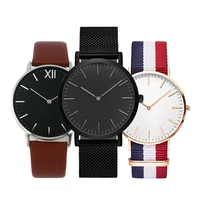Custom Logo Simple Minimalist Mens Wrist Watch Valentine Quartz nylon strap and Leather strap stainless steel mesh band watch