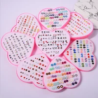 Hot sale  style plastic ear studs set Korean love heart box set earring stall accessories manufacturers wholesale