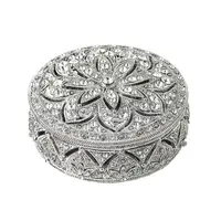 Round shape Pewter Alloy hand made metal jewelry box jeweled metal trinket boxes for wedding