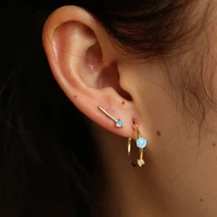 simple geometric circle hoop with cz white fire opal gemstone 925 sterling silver anti allergy women fashion earring