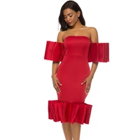 2019 Summer Off Shoulder Bodycon Ruffles Straight Sweetheart Midi Cocktail Dress Women