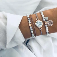 2019 Bohemian Marble Stone Beads Bracelet Set For Women Natural Stone Tassel Pendant Bangles Bracelet (KB8120)