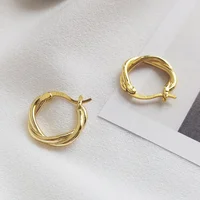 E1179 Minimalist European Fashion Jewellery 18K Gold Twisted Circle Hoop Earrings Silver 925 Earrings Women 2019