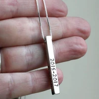 Personalized Long 3D Bar Necklace Customized Name Bar Necklace Sterling Silver Jewelry