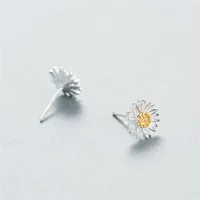 Fashion Women Silver Jewelry 925 Sterling Silver Gold Plated Daisy Flower Stud Earrings