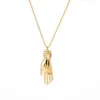 xl01264c Qingdao Kiss Me Wholesale Free Shipping Gold Small Hand with Ring Long Sweater Pendant Necklace