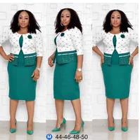African Clothes High Quality Two Pieces Set Women Office Lady Elegant Printed Coat&Short Sleeve Bandage Pencil Dress Suits