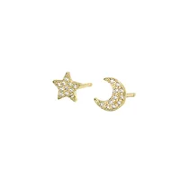 E1277 Damila Fashion Moon Star Earrings 18K Gold Plated Zircon Thunder Studs 925 Silver Star and Moon Earrings