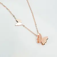 Korean simple popular jewelry stainless steel  butterfly plated rose gold pendant necklace for women