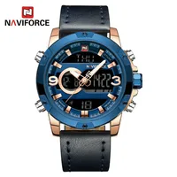 Naviforce Brand 9097 Mens Sports Casual Leather strap Luminous Multi-function Japan Movement Electronic Wrist Watch