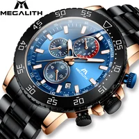 2020 MEGALITH Original Design Brand Luminous Chromograph Sapphire Color Luxury Stainless Steel Link Band Wristwatch