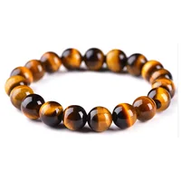 Hot Sale Fashion Men Women Tiger Eye Bracelet Handmade Custom Elastic 8 10 MM Tiger Eye Natural Stone Bead Bracelet