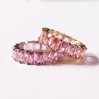 Pink CZ Band Ring Bagutte Design Womens Eternity Finger Ring