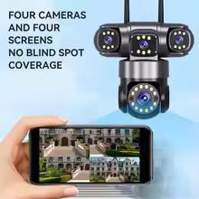 10K 20MP Home Security Outdoor WiFi Camera 4 Lens 4 Screen 360° 16X Zoom CCTV Wireless Surveillance PTZ Cam Security Protection