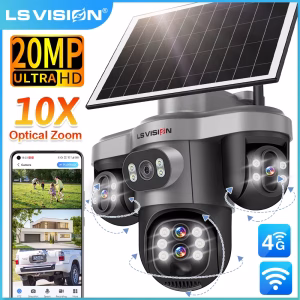 LS VISION 10X Optical Zoom 20MP 4G Wifi Solar Camera Outdoor 3 Screens 3 PTZ 360° Auto Tracking IP Surveillance Camera V380 Pro