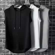 Men's lace up hooded sleeveless vest, men's summer loose solid color hip-hop T-shirt top, sports vest