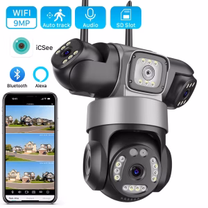 ICsee Wireless PTZ IP Camera 8K 15MP 3-Lens 3-Screen 9MP 4K 2-Way Audio WiFi Outdoor CCTV Security Surveillance Cam