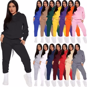 Winter Tracksuit Women Two Piece Set - Oversized Hoodie Sweatpants Solid Color Sportswear Suit |Casual Sweatshirt Trouser Set