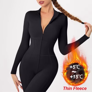 Winter Fitness Jumpsuits Women's Warm Fleece Tracksuits One-Piece Sports Suits Yoga Set Long Sleeve Gym Overalls Workout Clothes