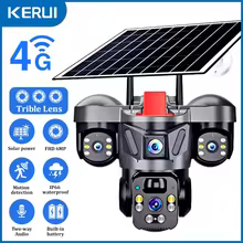 KERUI Outdoor PTZ 6MP 4G SIM WIFI Solar Panel Triple Lens Camera Home Security CCTV Video Surveillance Built-in Battery V380pro
