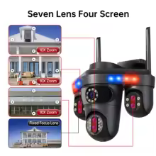 GEYUNE 35MP WiFi IP Camera 4 Screens 7 Lens 10X Zoom Outdoor Wireless PTZ Security Cam Auto Tracking CCTV Surveillance Camera