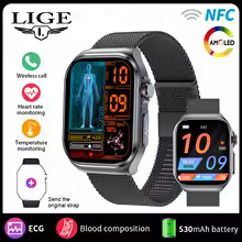 LIGE AMOLED Smart Watch ET585 Men ECG Blood Compositoin Health Monitoring Bluetooth Call Women Sports Fitness Tracker Smartwatch