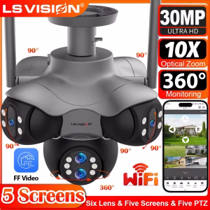 LS VISION 30MP WiFi Security Camera 10X Optical ZOOM Five Screen IP Camera PTZ Outdoor Surveillance Cameras Auto Tracking CCTV