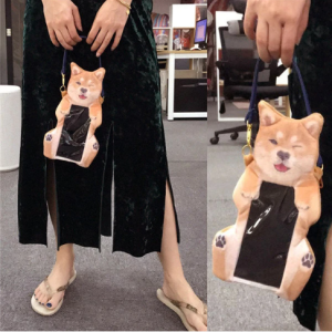 Women Cute Shiba Inu Dog Touch Screen Phone Purse Plush Coin Bag