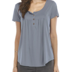 Women's pleated button loose short-sleeved T-shirt