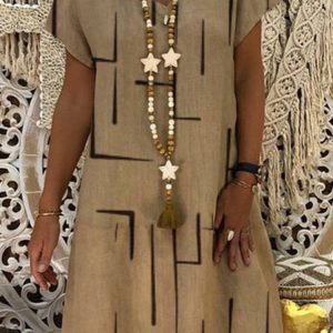 Dress solid color loose V-neck short sleeve skirt