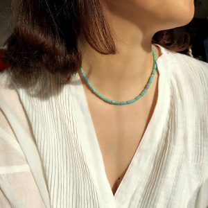 Hand-made gemstone turquoise necklace collarbone chain