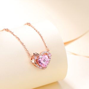 Pink heart zircon sterling silver necklace