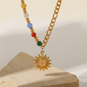 Sun pendant colorful stone necklace