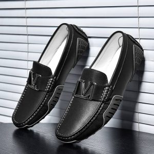 Big brand genuine leather Doudou shoes spring and summer breathable trendy casual leather shoes British slip-on driving trendy shoes plus size men