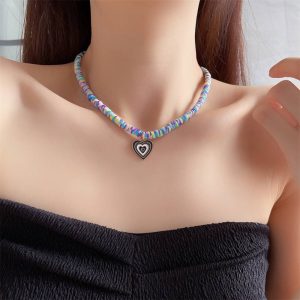Candy-colored heart pendant necklace