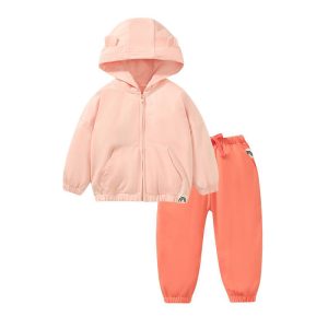 Little maven autumn children's suit pure cotton girls hooded sweater solid color cute girls pants suit