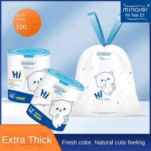 Cartoon Yuanqi rubbish bags upgraded thickened self lifting drawstring type household hygiene super thick dormitory plastic bags