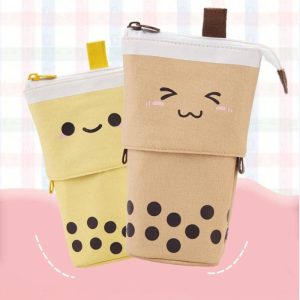 Cute milk tea drop-down pencil case student stationery storage large-capacity retractable pencil case pencil case