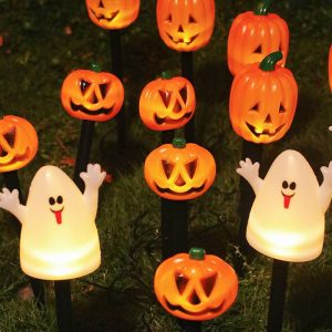 Halloween outdoor garden waterproof decorative light string LED pumpkin ghost solar ground plug light