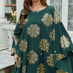 Southeast Asia Cross Border Summer Fashion Dress Middle East Europe Hot Sale Bronzing Bat Sleeves Muslim Ladies Robe