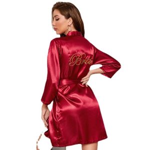 2023 New Ice Silk Scarlet Bridal Nightgown Suit Summer Long Satin Lace Cross-border Thin Homewear