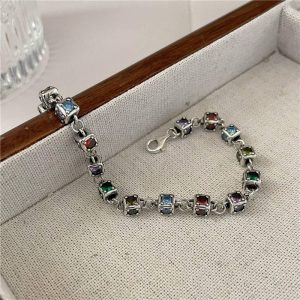 S925 Sterling silver color Rubik's Cube patchwork vintage bracelet