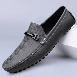 Cross-border new crocodile-pattern peas shoes large size lazy driving shoes British casual shoes genuine leather cowhide men's shoes
