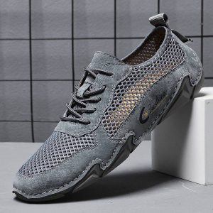 2023 summer cross-border leather men's casual sports shoes large size sewing leather mesh shoes octopus men's shoes
