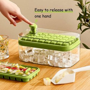 Ice Cube Tray Plastic Pressed Ice Makers Lattice Ice Tray with Storage Box